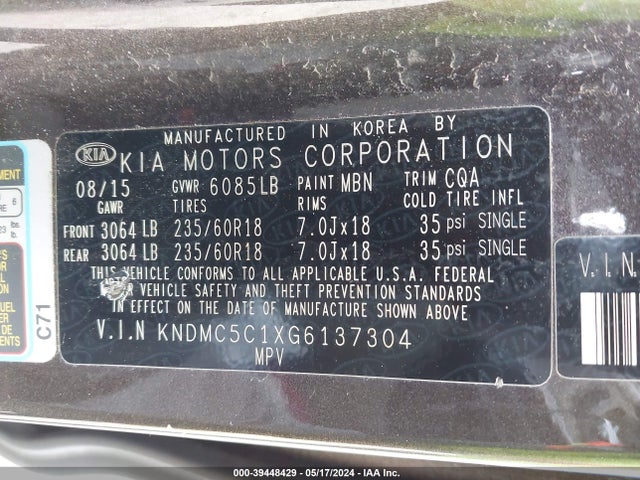 KIA SEDONA EX 2016 KNDMC5C1XG6137304 Image 9