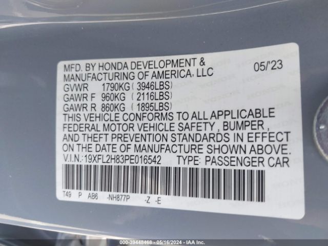 19XFL2H83PE016542 Honda Civic Sport