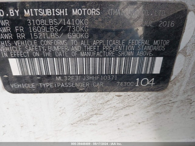 ML32F3FJ3HHF10371 Mitsubishi Mirage G4 Es