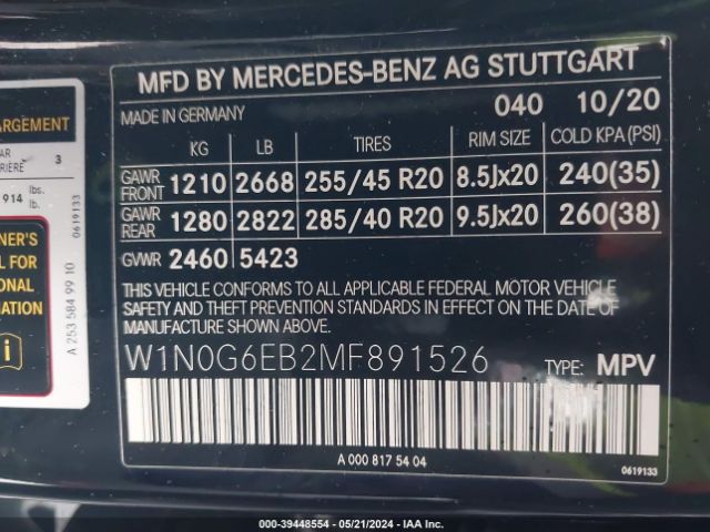 W1N0G6EB2MF891526 Mercedes-Benz Amg Glc 43 4matic