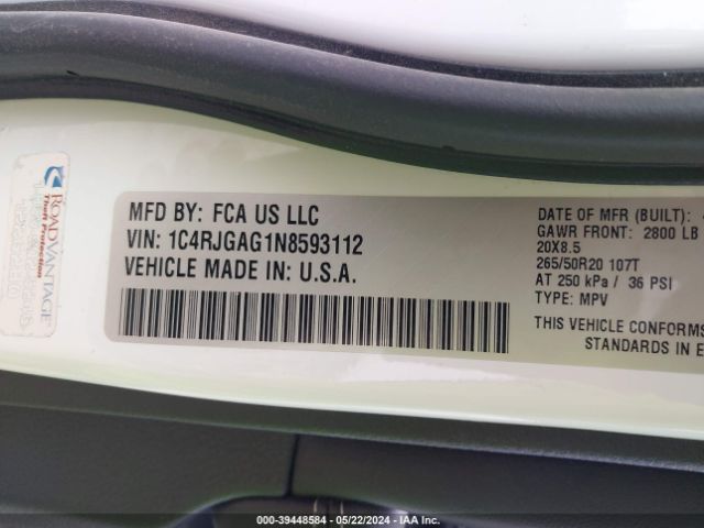 1C4RJGAG1N8593112 Jeep Grand Cherokee Altitude 4x2