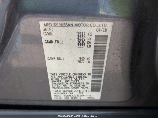 1N4AL3AP0GC220195 Nissan Altima 2.5 Sl