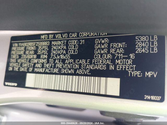 YV4902RB5F2599883 Volvo Xc60 T6