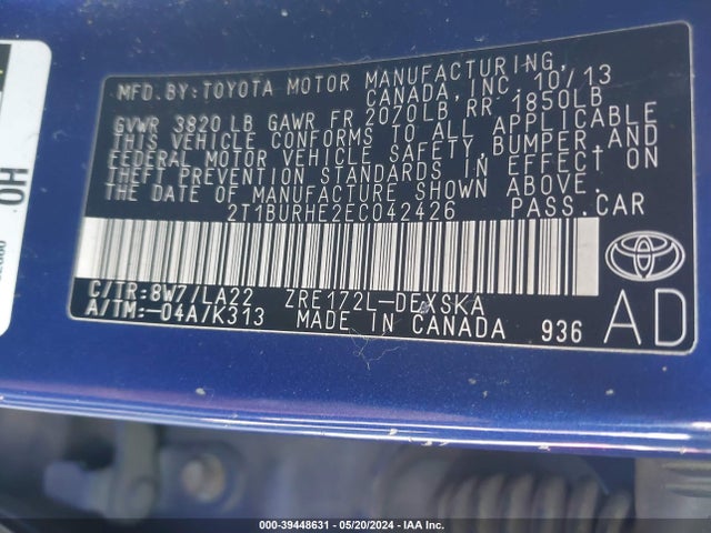 Toyota Corolla S Premium 2014 2T1BURHE2EC042426 Image 9
