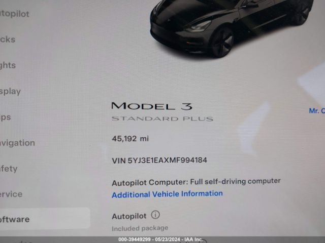 5YJ3E1EAXMF994184 Tesla Model 3 Standard Range Plus Rear-wheel Drive