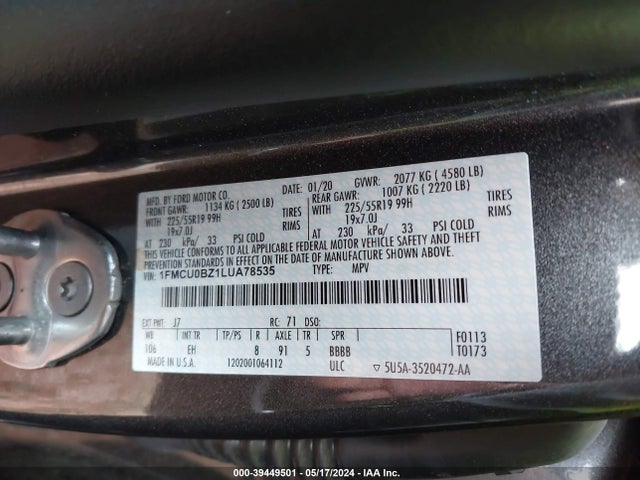 1FMCU0BZ1LUA78535 Ford Escape Se Sport Hybrid