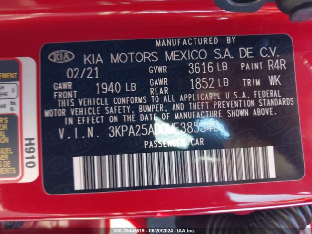 3KPA25AD0ME385540 KIA Rio 5-door S