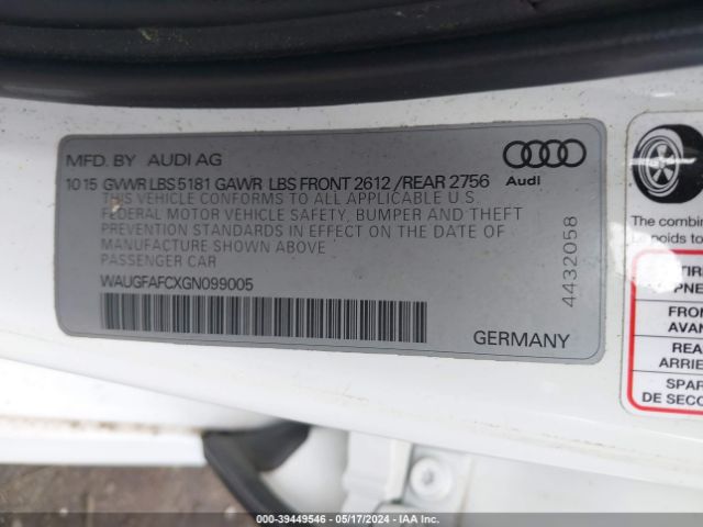 WAUGFAFCXGN099005 Audi A6 2.0t Premium Plus