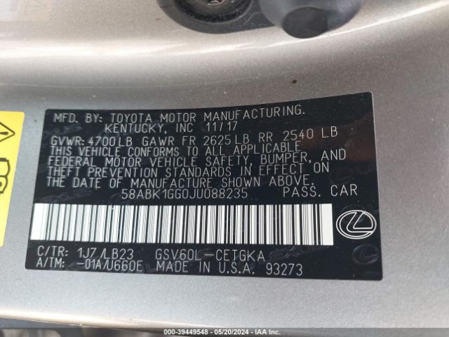 58ABK1GG0JU088235 Lexus ES 350