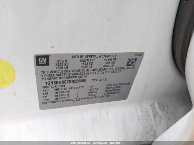 1GNSKHKC2GR259868 Chevrolet Suburban Lt