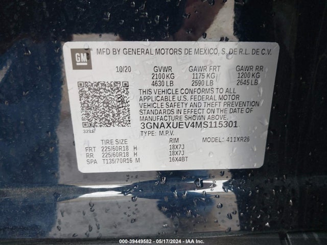 Chevrolet Equinox Awd Lt 2021 3GNAXUEV4MS115301 Image 9