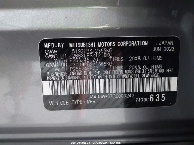 JA4J3WA87RZ003242 Mitsubishi Outlander Sel 2.5 2wd/sel Black Edition 2wd
