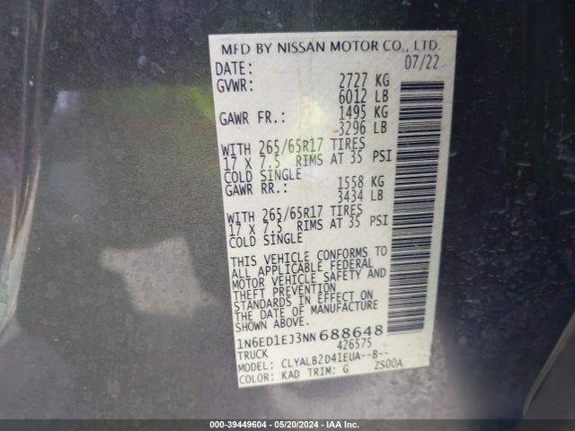 Nissan Frontier Sv 4x2 2022 1N6ED1EJ3NN688648 Image 9