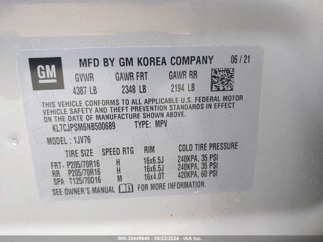 Chevrolet Trax Awd Lt 2022 KL7CJPSM6NB500689 Image 9