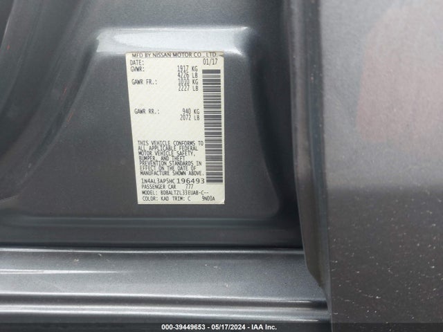 Nissan Altima 2.5 Sl 2017 1N4AL3AP5HC196493 Image 9