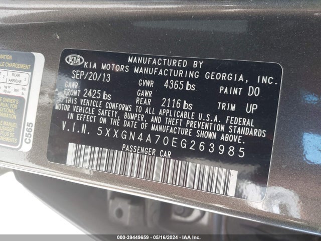 KIA OPTIMA EX 2014 5XXGN4A70EG263985 Image 9