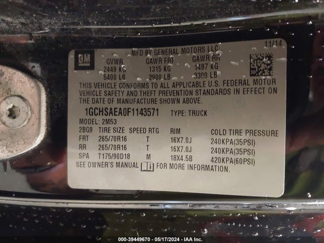 Chevrolet Colorado Wt 2015 1GCHSAEA0F1143571 Image 9