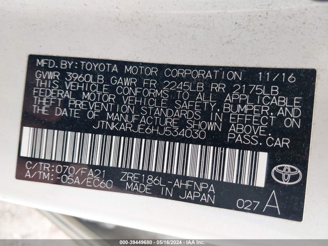 Toyota COROLLA IM 2017 JTNKARJE6HJ534030 Image 9
