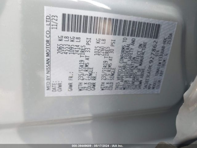 5N1BT3CA5PC927862 Nissan Rogue Sl Fwd