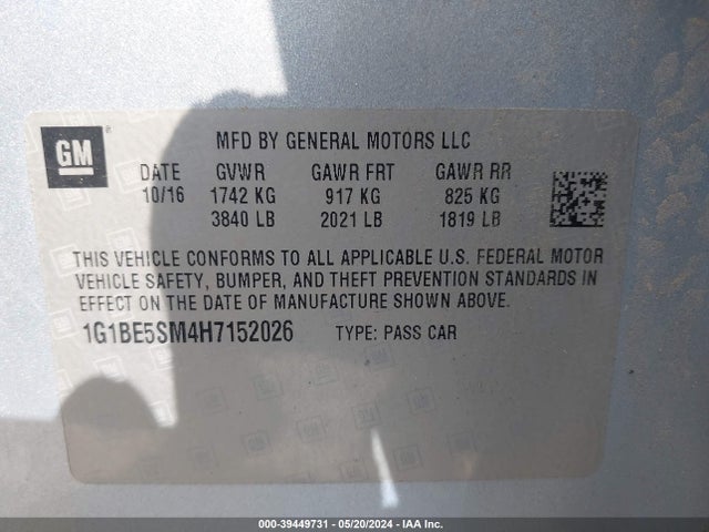 Chevrolet Cruze Lt Auto 2017 1G1BE5SM4H7152026 Image 9