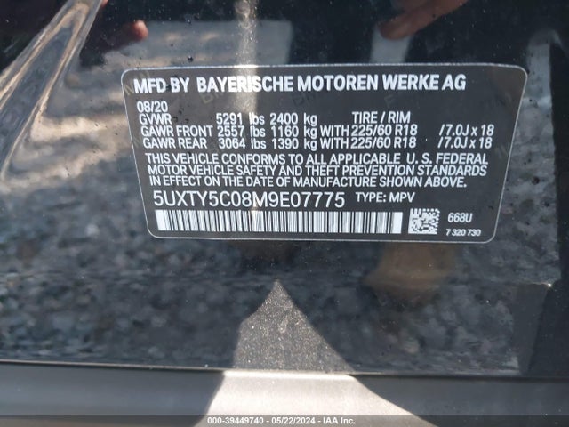 BMW X3 Xdrive30i 2021 5UXTY5C08M9E07775 Image 9
