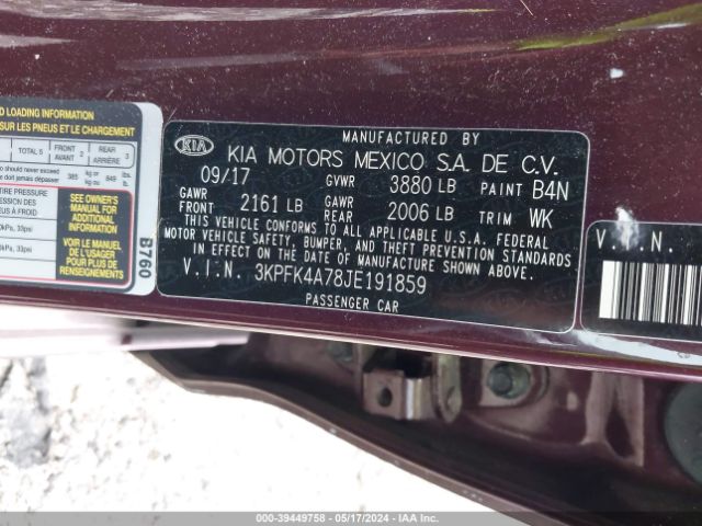 3KPFK4A78JE191859 KIA FORTE LX