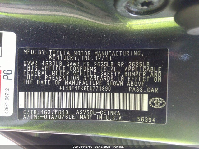 Toyota CAMRY LE 2014 4T1BF1FK8EU771890 Image 9