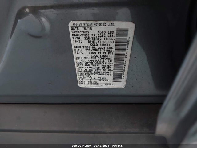 Nissan Rogue Sl 2018 JN8AT2MT3JW487998 Image 9