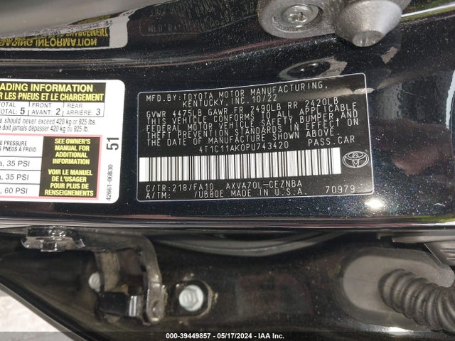 Toyota CAMRY LE 2023 4T1C11AK0PU743420 Image 9
