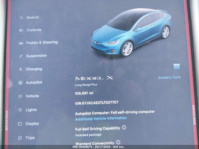 2020 TESLA MODEL X 5YJXCAE27LF237757 Photo 6