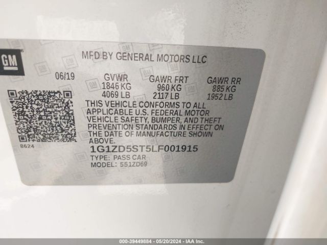 1G1ZD5ST5LF001915 Chevrolet Malibu Fwd Lt