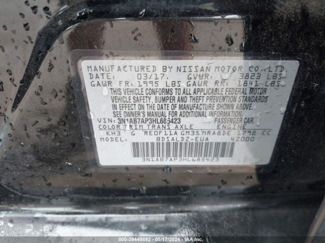 3N1AB7AP3HL685423 Nissan SENTRA SV