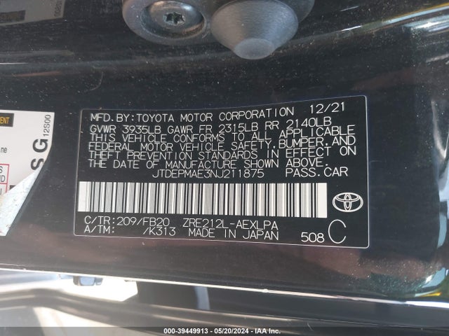 Toyota COROLLA LE 2022 JTDEPMAE3NJ211875 Image 9