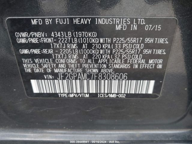 JF2GPAMC7F8308606 Subaru Xv Crosstrek 2.0i Limited