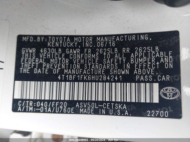 Toyota CAMRY SE 2017 4T1BF1FK6HU284241 Image 9