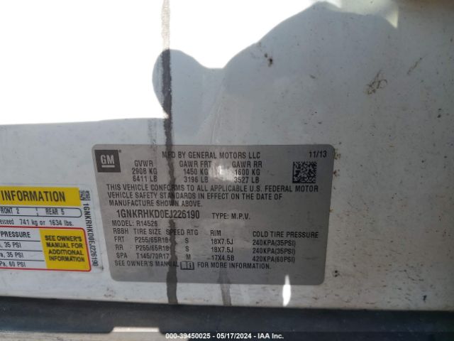 1GNKRHKD0EJ226190 Chevrolet Traverse 2lt