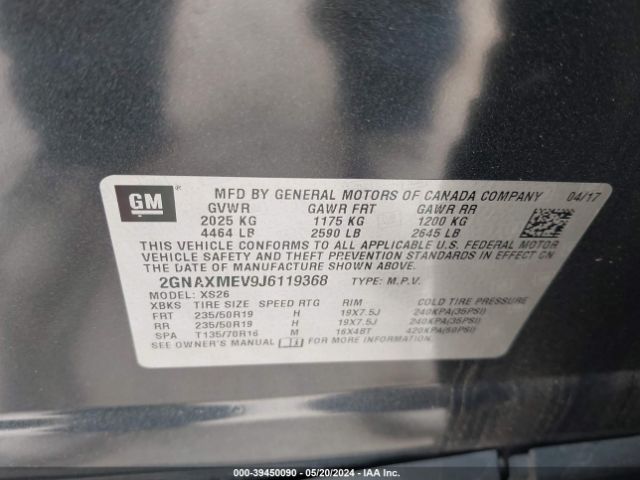 2GNAXMEV9J6119368 Chevrolet Equinox Premier