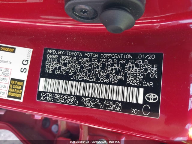 Toyota COROLLA LE 2020 JTDEPRAE8LJ098189 Image 9