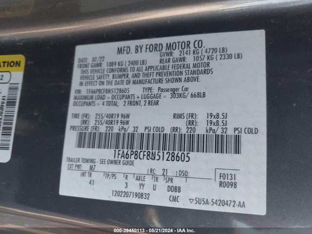 Ford Mustang Gt Premium Fastback 2022 1FA6P8CF8N5128605 Image 9
