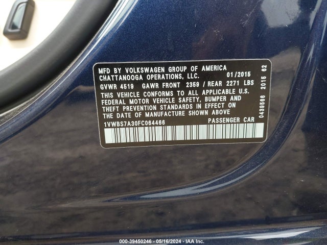 Volkswagen Passat 1.8t Se 2015 1VWBS7A30FC064466 Image 9