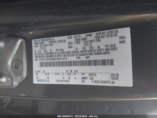 Ford ESCAPE SE 2014 1FMCU0GX8EUD01373 Image 9