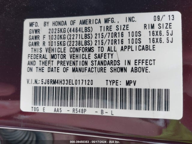 Honda CR-V LX 2014 5J6RM4H33EL017120 Image 9