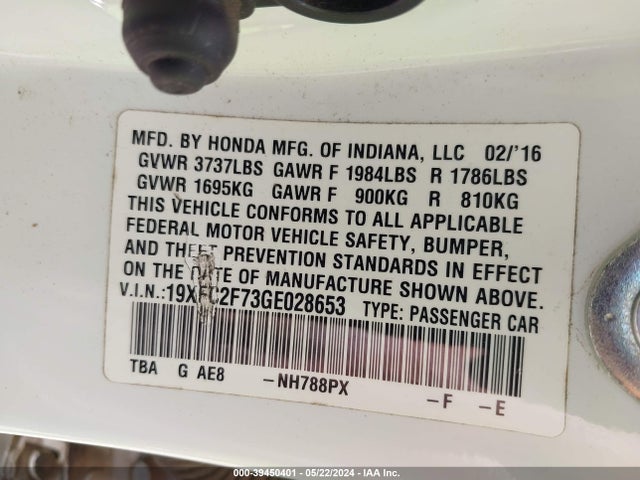 Honda CIVIC EX 2016 19XFC2F73GE028653 Image 9