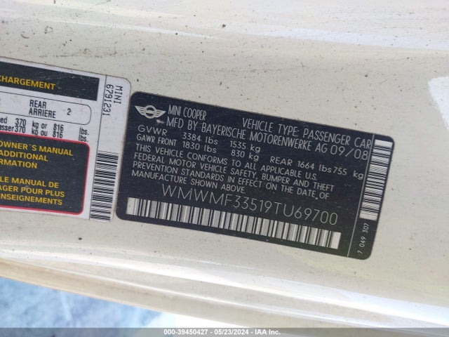 2009 MINI COOPER WMWMF33519TU69700 Photo 8