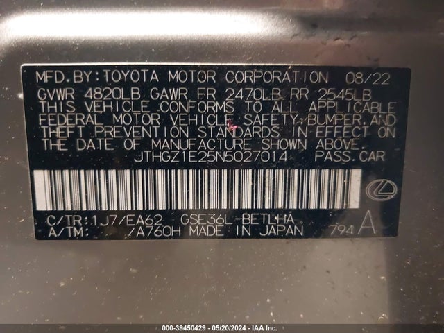 JTHGZ1E25N5027014 Lexus Is 350 F Sport
