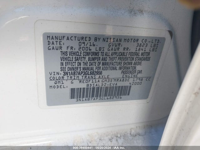 Nissan SENTRA SV 2016 3N1AB7AP3GL682956 Image 9
