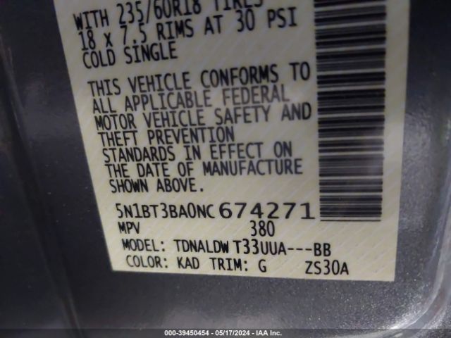 5N1BT3BA0NC674271 Nissan Rogue Sv Fwd