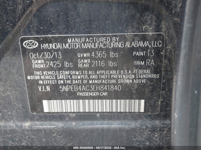 Hyundai SONATA GLS 2014 5NPEB4AC3EH841840 Image 9