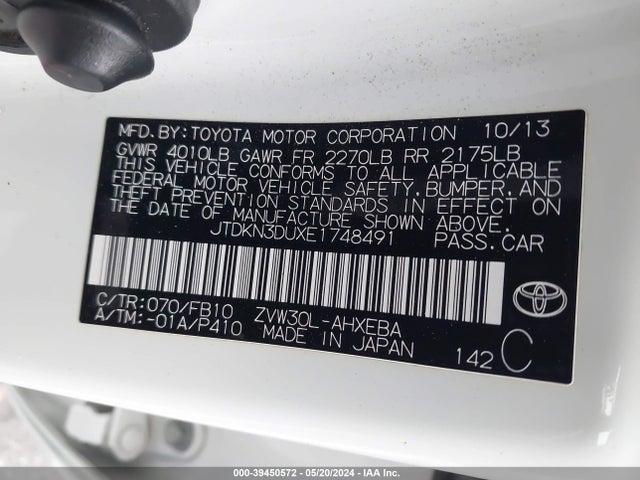 Toyota Prius Two 2014 JTDKN3DUXE1748491 Image 9