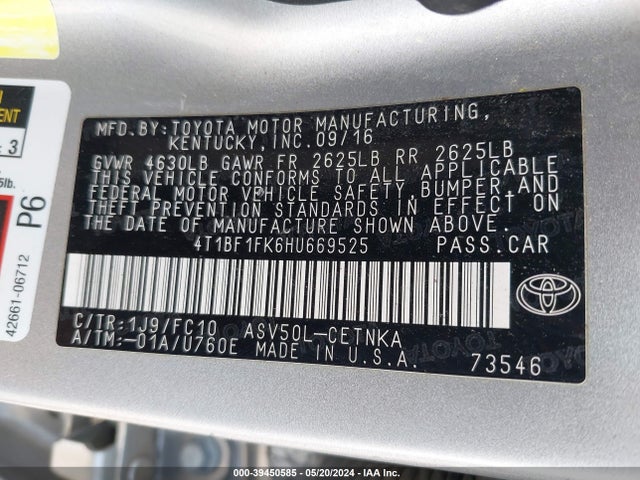 Toyota CAMRY LE 2017 4T1BF1FK6HU669525 Image 9